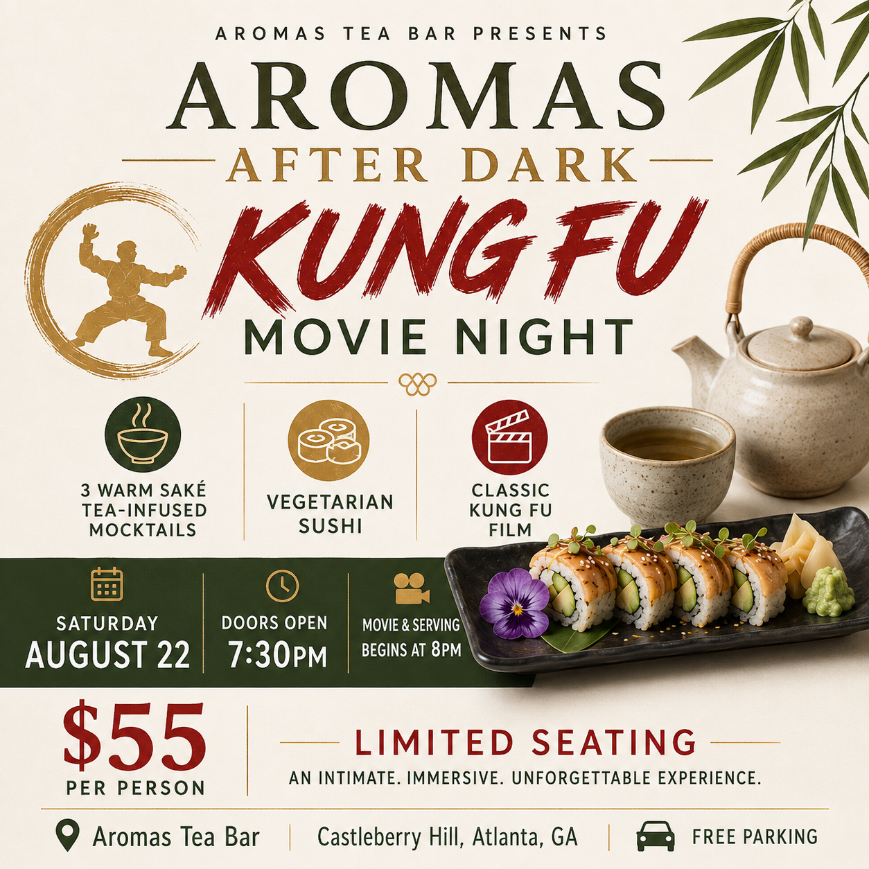 Aromas After Dark: Sip • Sushi • Kung Fu Movie Night – Ticket